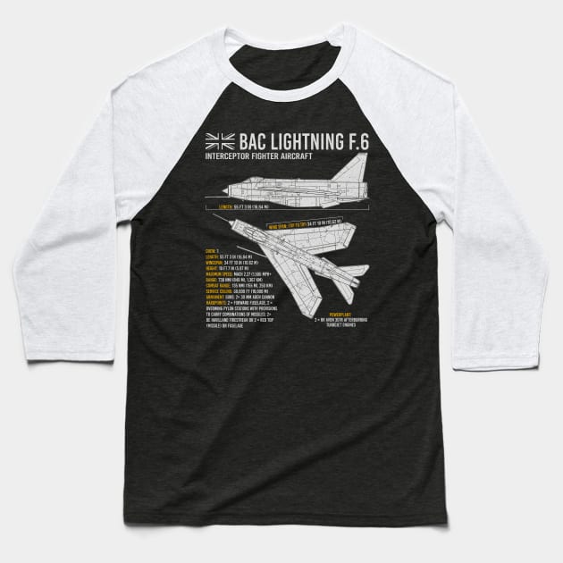 English Electric Lightning RAF UK Jet British Aircraft Airplane Plane Blueprint Baseball T-Shirt by BeesTeez